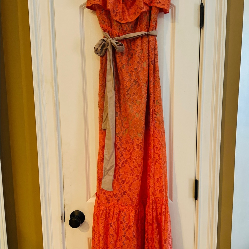 Flying Tomato Vibrant Orange Lace Dress
